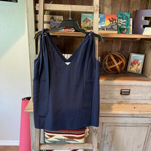 Tory Burch Navy Blue Silk Shoulder Tie Tank Top Blouse (Size 2)